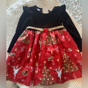 3T Nutcracker Christmas dress - black velour top and red printed skirt